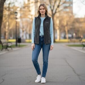 Columbia Women’s Charcoal Gray Fleece Vest | Full Zip Soft Warm Layer Size XS